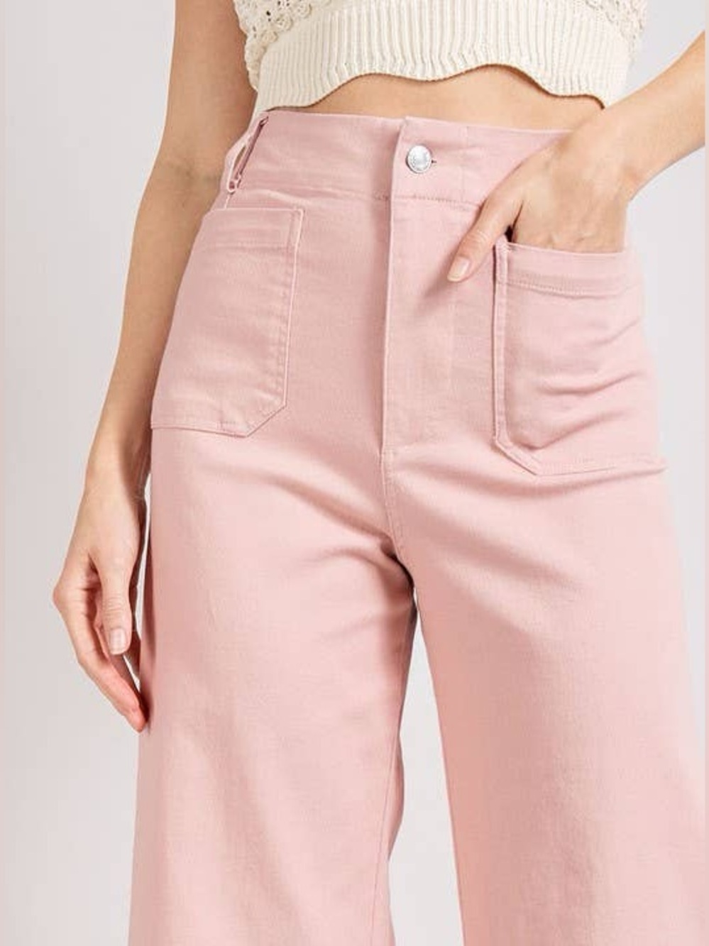 Eesome Soft Wash Wide Leg Pants Dusty Pink Medium High Waist Cropped